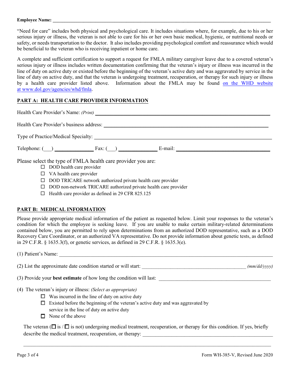 Form WH-385-V Download Fillable PDF or Fill Online Certification for ...