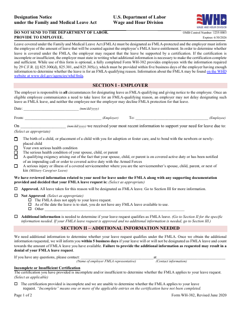 Form WH-382 Designation Notice Under the Family and Medical Leave Act