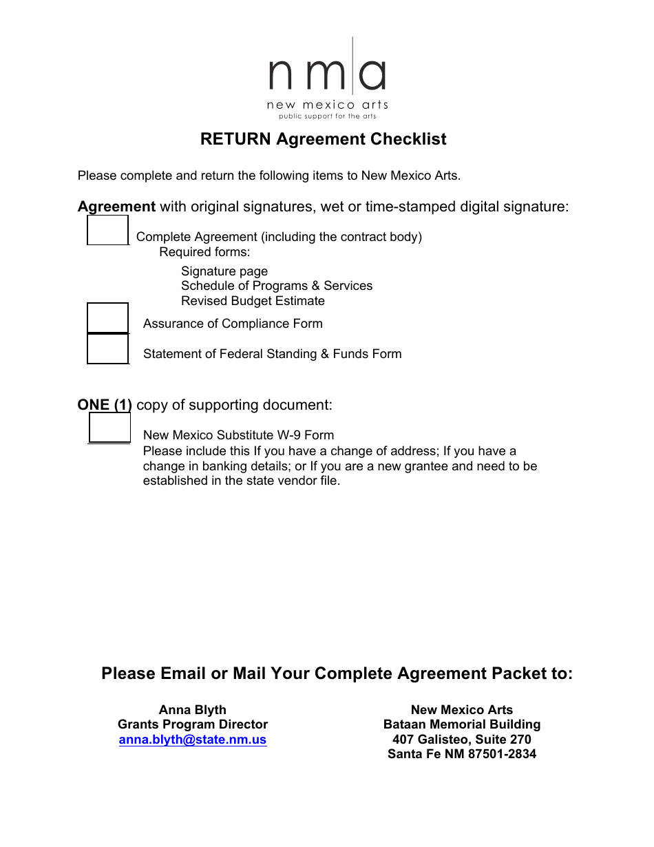 Agreement Checklist - New Mexico, Page 1