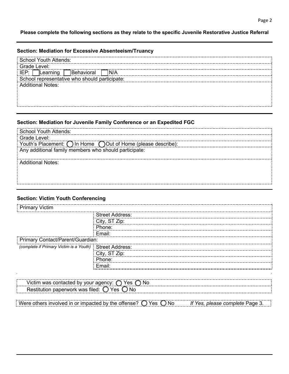 Nebraska Mediation Center Juvenile Restorative Justice Referral Form - Nebraska, Page 2