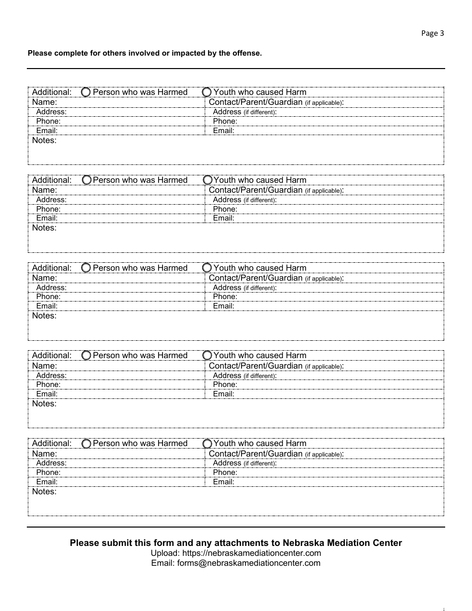 Nebraska Mediation Center Juvenile Restorative Justice Referral Form - Nebraska, Page 3