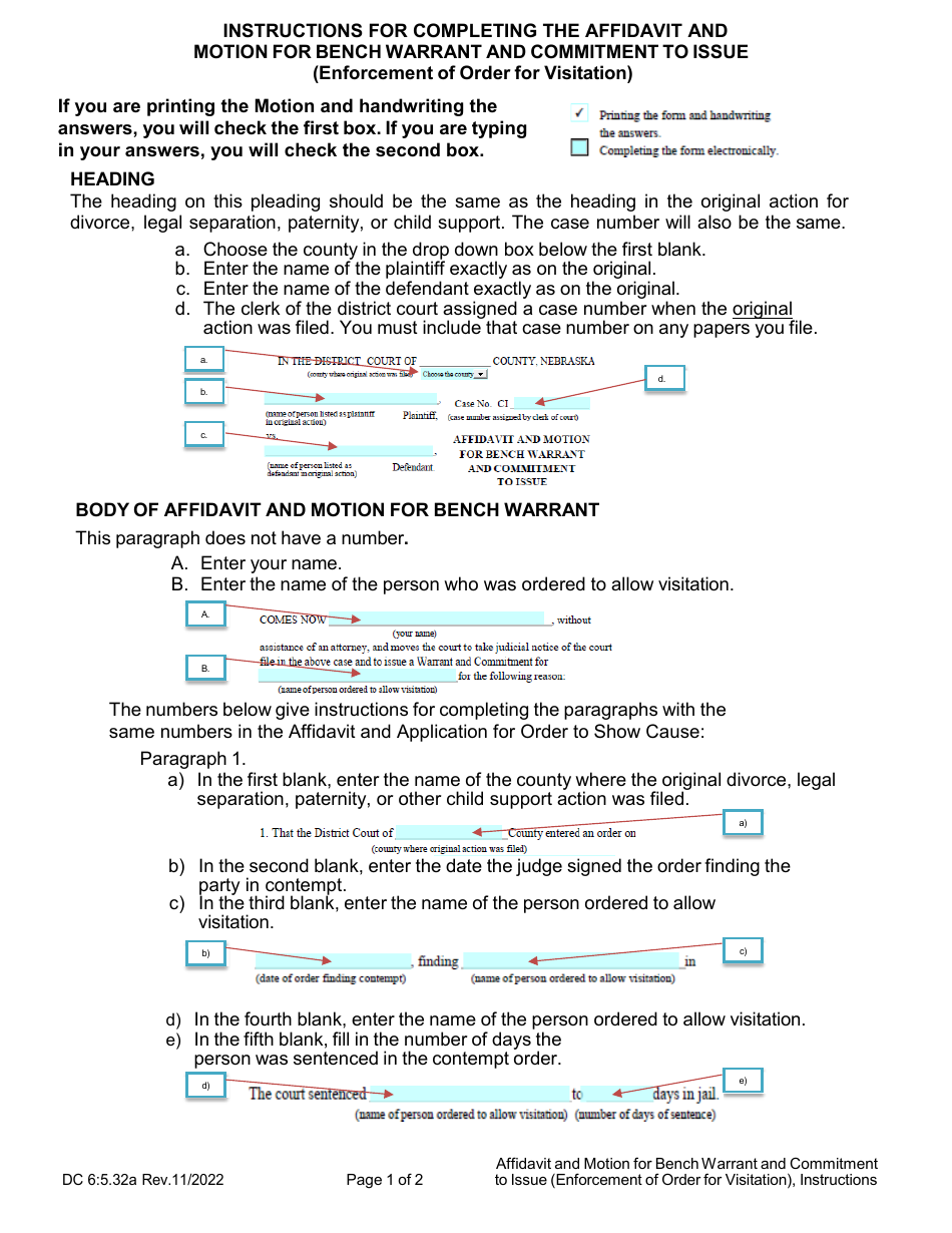 Download Instructions for Form DC6:5.32 Affidavit and Motion for Bench ...
