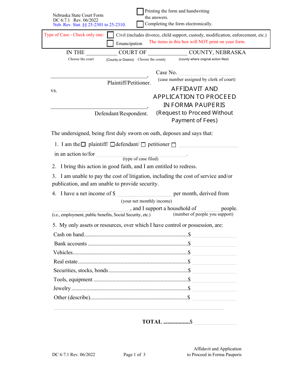 Form DC67.1 Download Fillable PDF or Fill Online Affidavit and