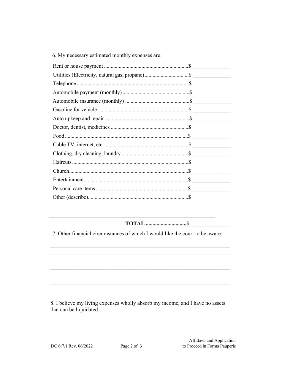 Form DC6 7 1 Download Fillable PDF Or Fill Online Affidavit And   Page 2 Thumb 950 