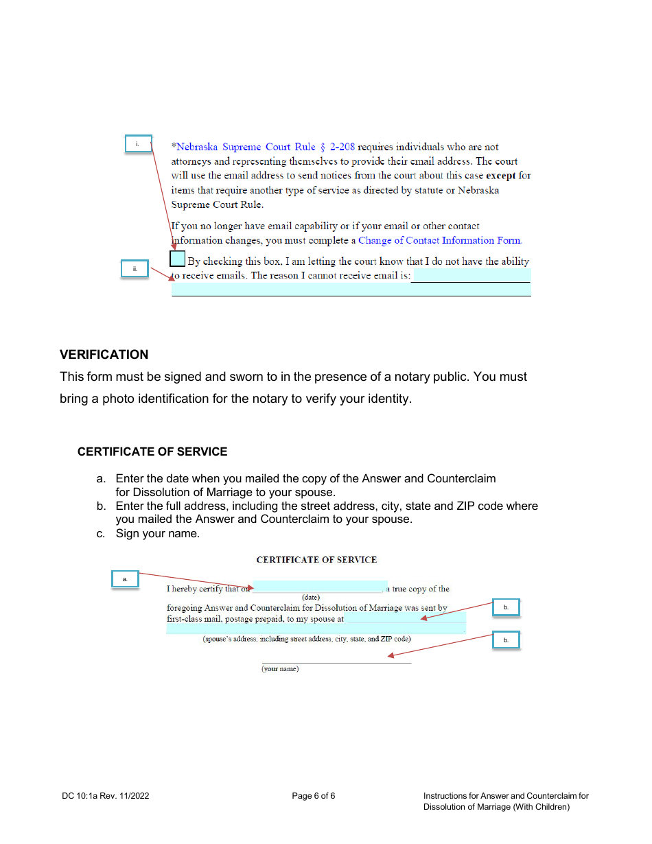 Instructions for Form DC10:1 Answer and Counterclaim for Dissolution of Marriage (With Children) - Nebraska, Page 6