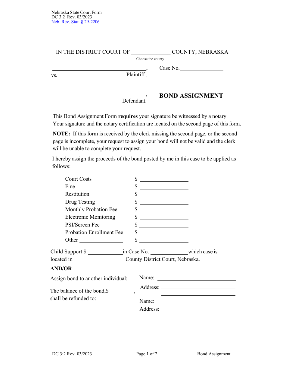 bond assignment form