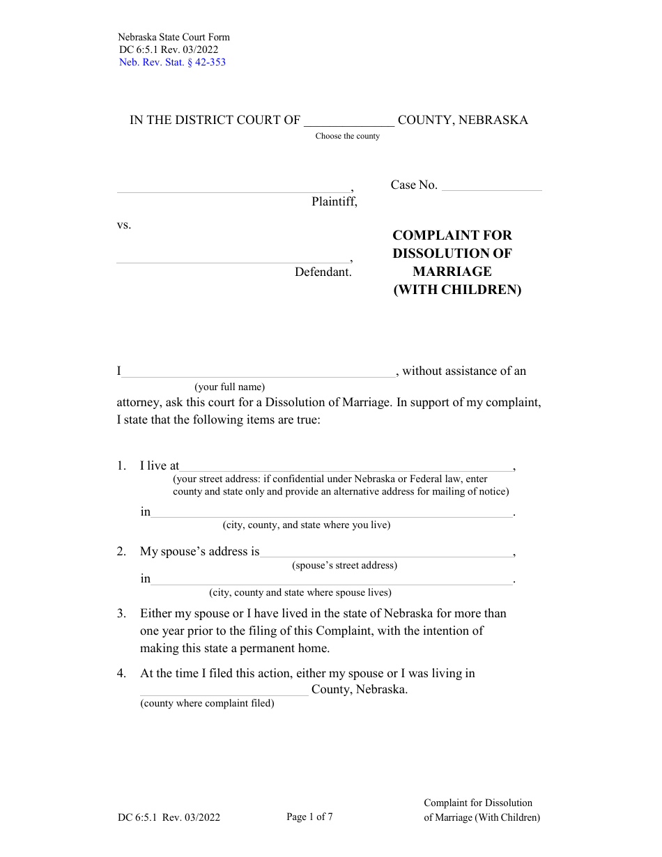 Form DC6:5.1 Download Fillable PDF or Fill Online Complaint for ...