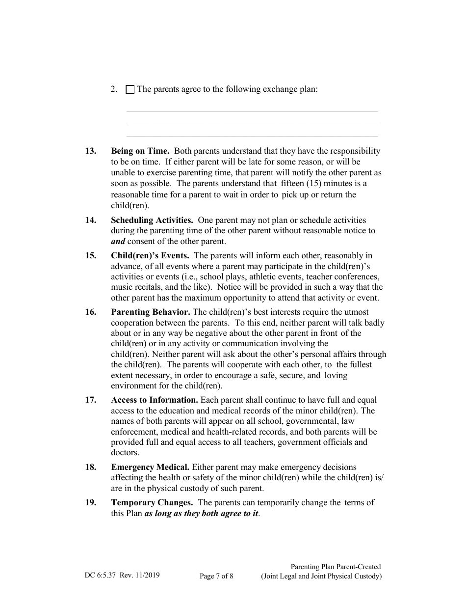 Form DC6:5.37 Parenting Plan Parent-Created - Nebraska, Page 7