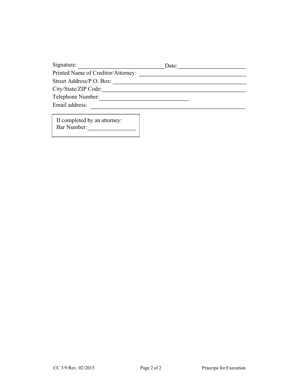 Form CC3:9 Praecipe for Execution - Nebraska, Page 2