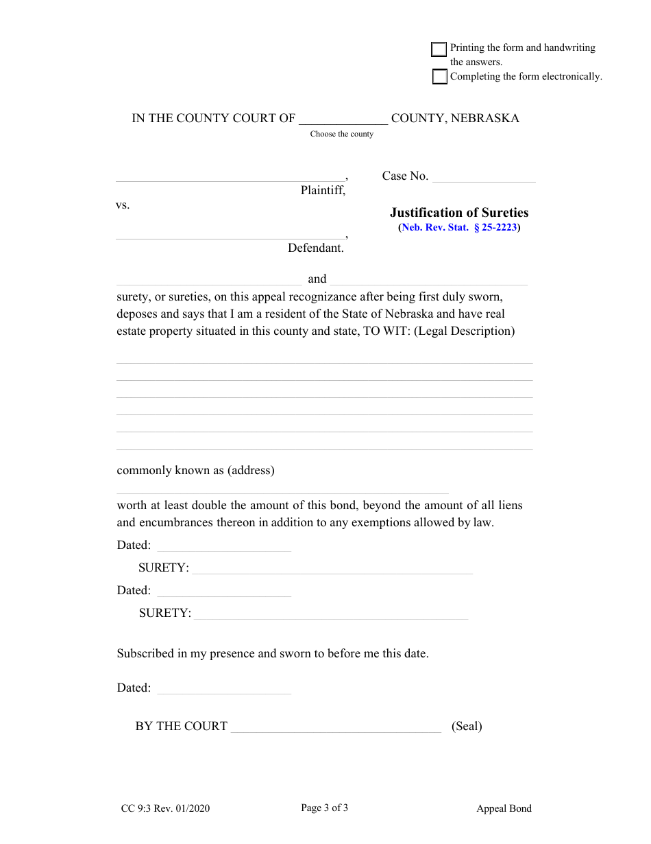 Form CC9:3 Appeal Bond - Nebraska, Page 3