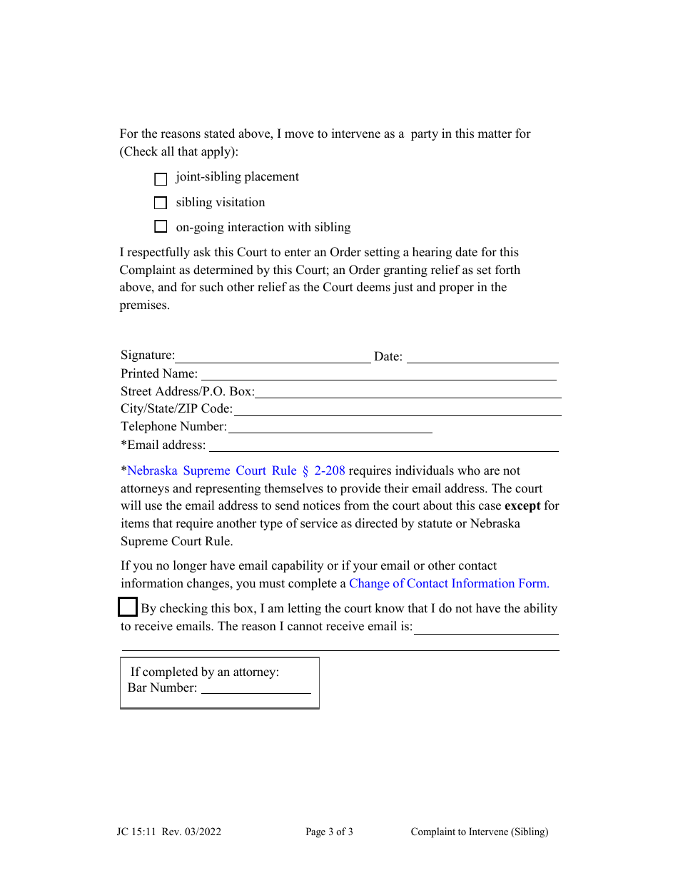 Form JC15:11 Complaint to Intervene (Sibling) - Nebraska, Page 3