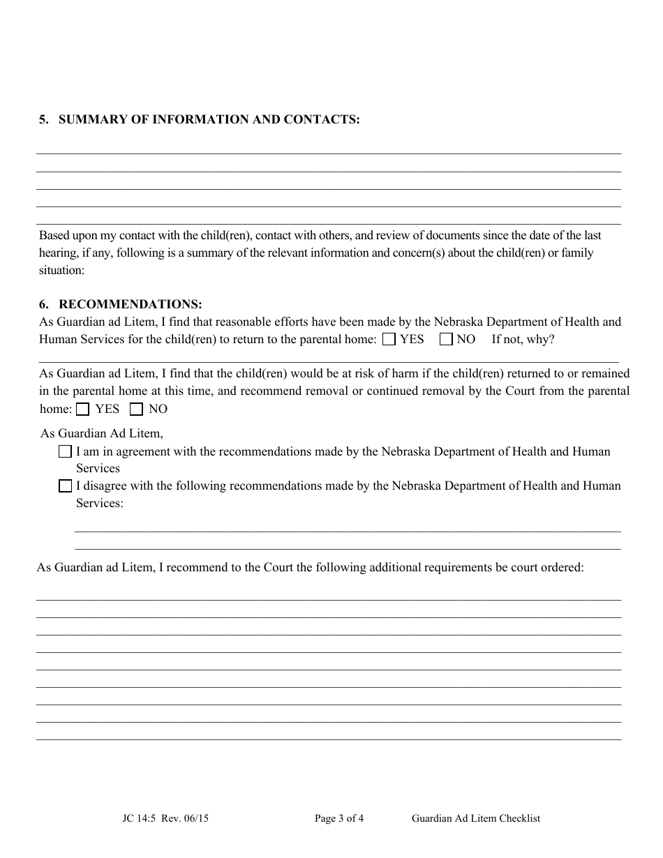 Form JC14:5 Guardian Ad Litem Checklist - Nebraska, Page 3