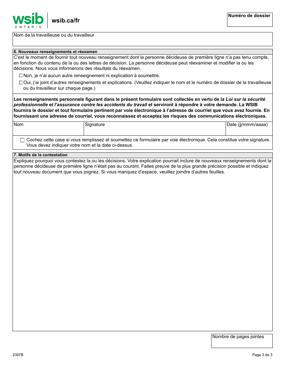 Forme 10467B Formulaire Intention De Contester - Ontario, Canada (French), Page 3