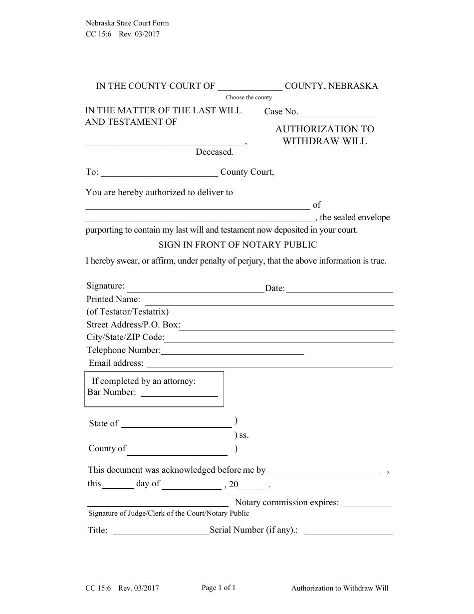 Form CC15:6 - Fill Out, Sign Online and Download Fillable PDF, Nebraska ...