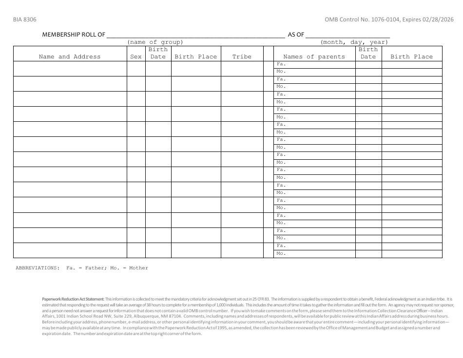 BIA Form 8306 - Fill Out, Sign Online and Download Fillable PDF ...