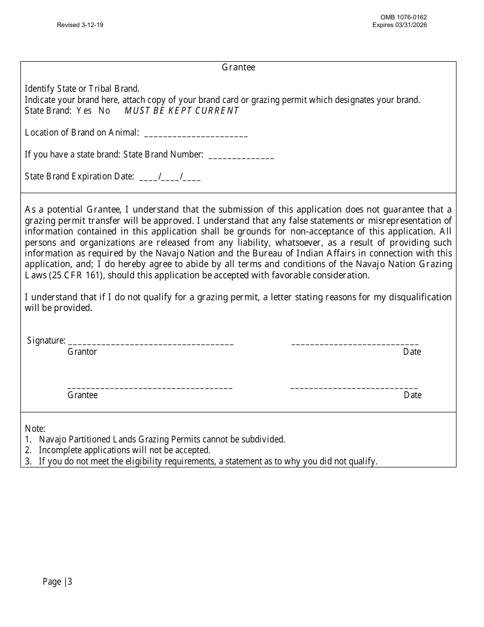 Form 5-2022 The Navajo Nation Partition Lands Grazing Permit Modification / Transfer Agreement, Page 3