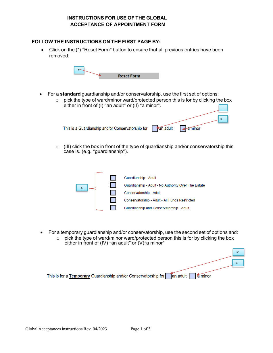 Instructions for Form CC GLOBAL-ACCEPTANCE Global Acceptance of Appointment Form - Nebraska, Page 1