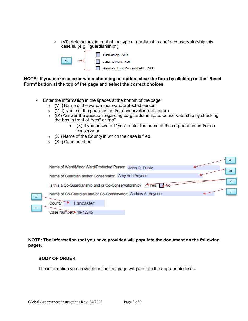 Instructions for Form CC GLOBAL-ACCEPTANCE Global Acceptance of Appointment Form - Nebraska, Page 2