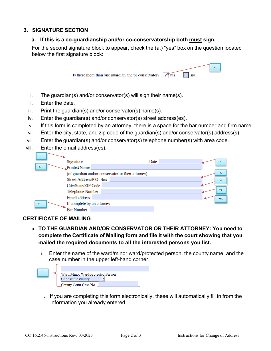 Instructions for Form CC16:2.46 Address Change Notification and Certifcate of Mailing - Nebraska, Page 2