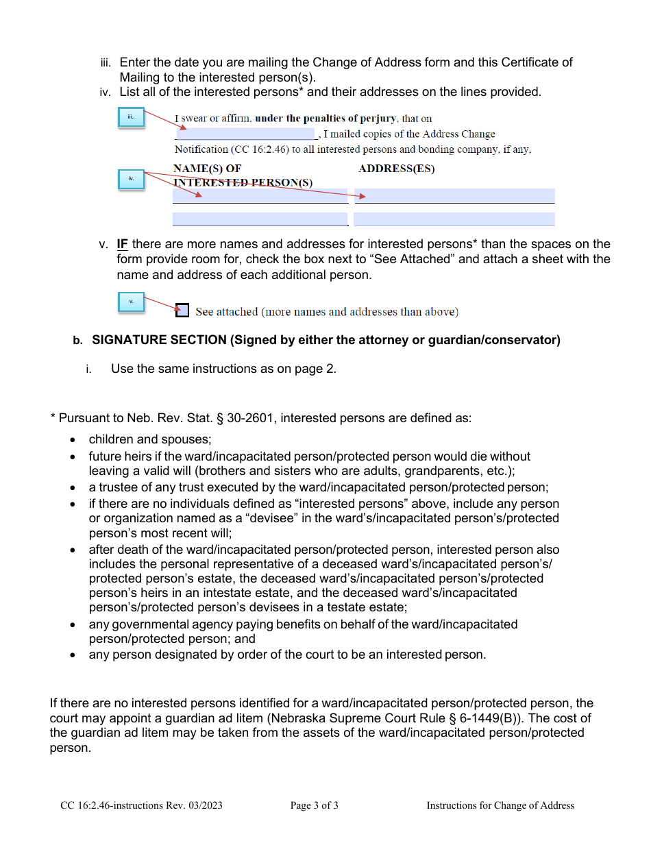 Instructions for Form CC16:2.46 Address Change Notification and Certifcate of Mailing - Nebraska, Page 3