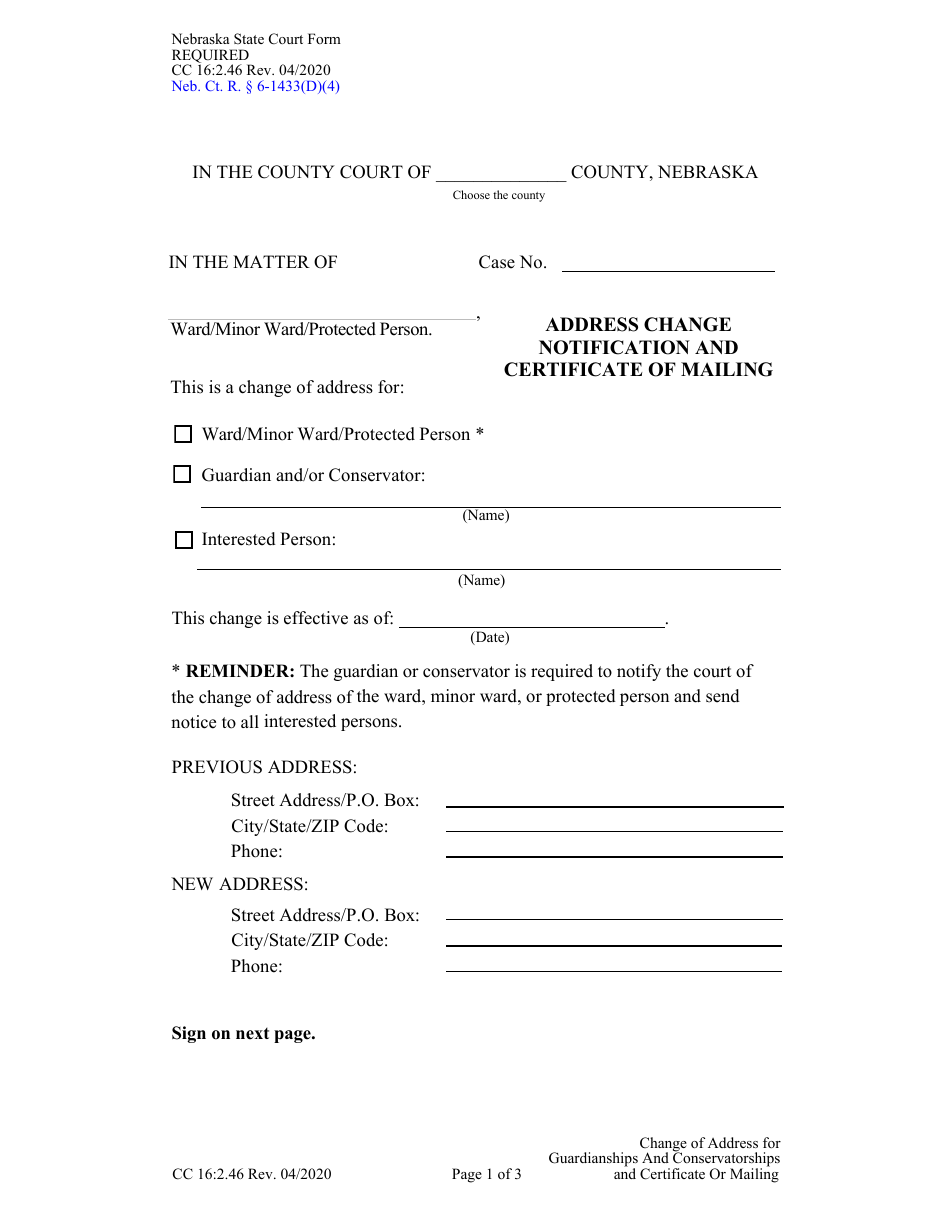 Form CC162.46 Download Fillable PDF or Fill Online Address Change