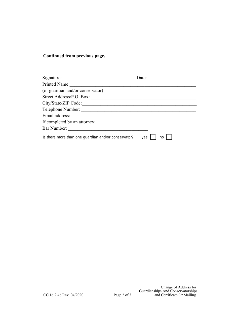 Form CC16:2.46 Address Change Notification and Certificate of Mailing - Nebraska, Page 2