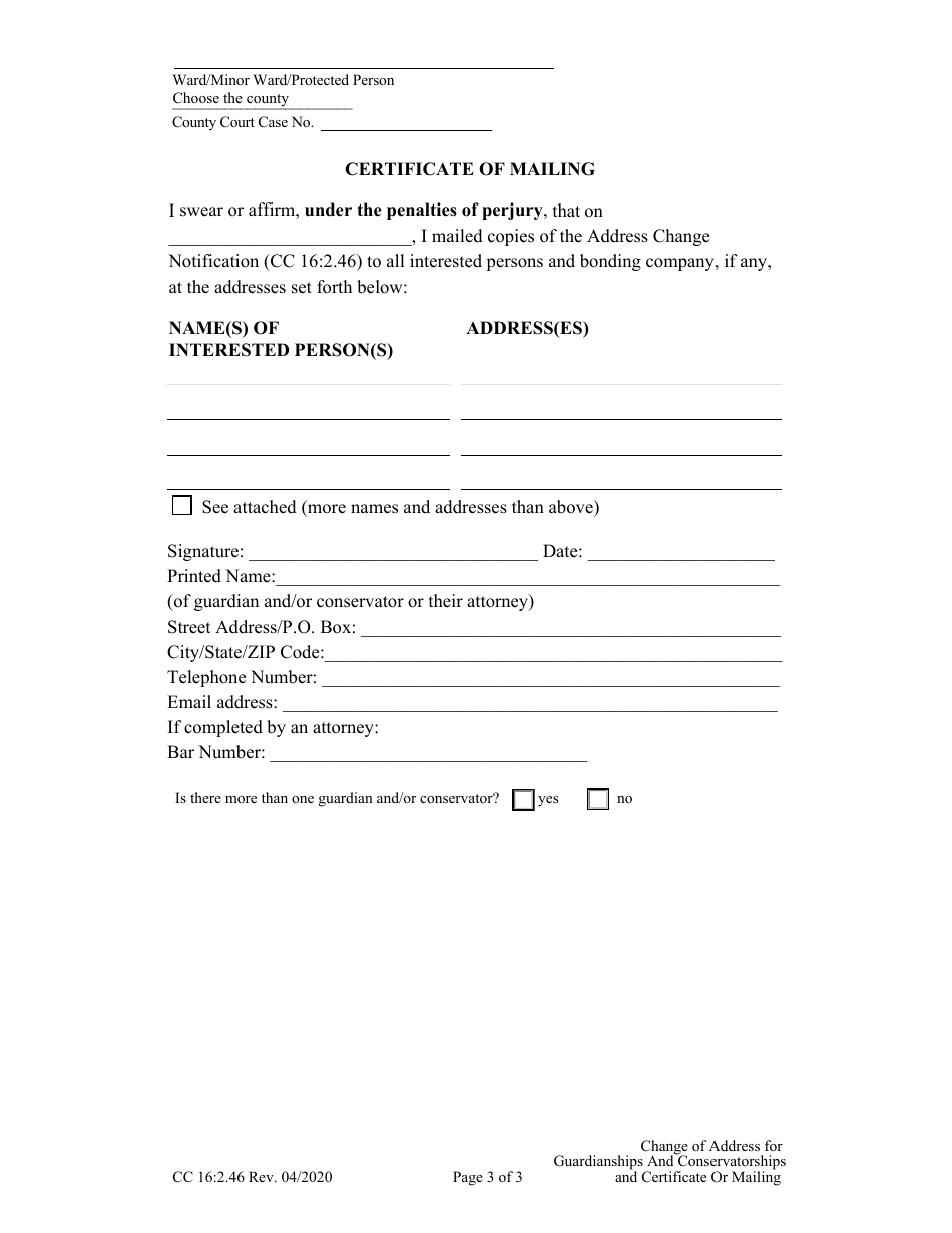 Form CC16:2.46 Download Fillable PDF or Fill Online Address Change ...