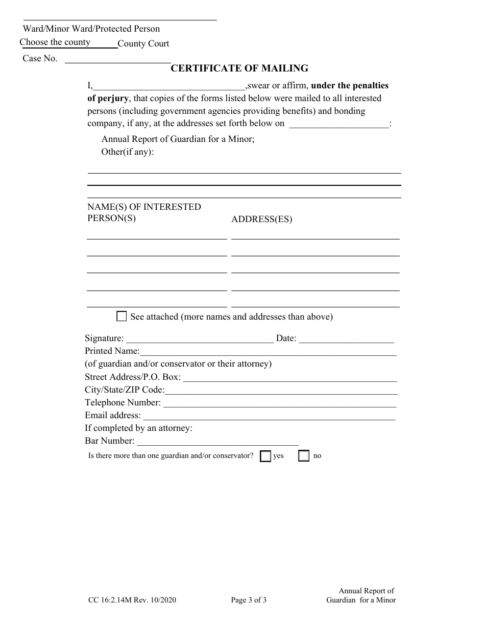 Form CC16:2.14M Annual Report of Guardian for a Minor - Nebraska, Page 3