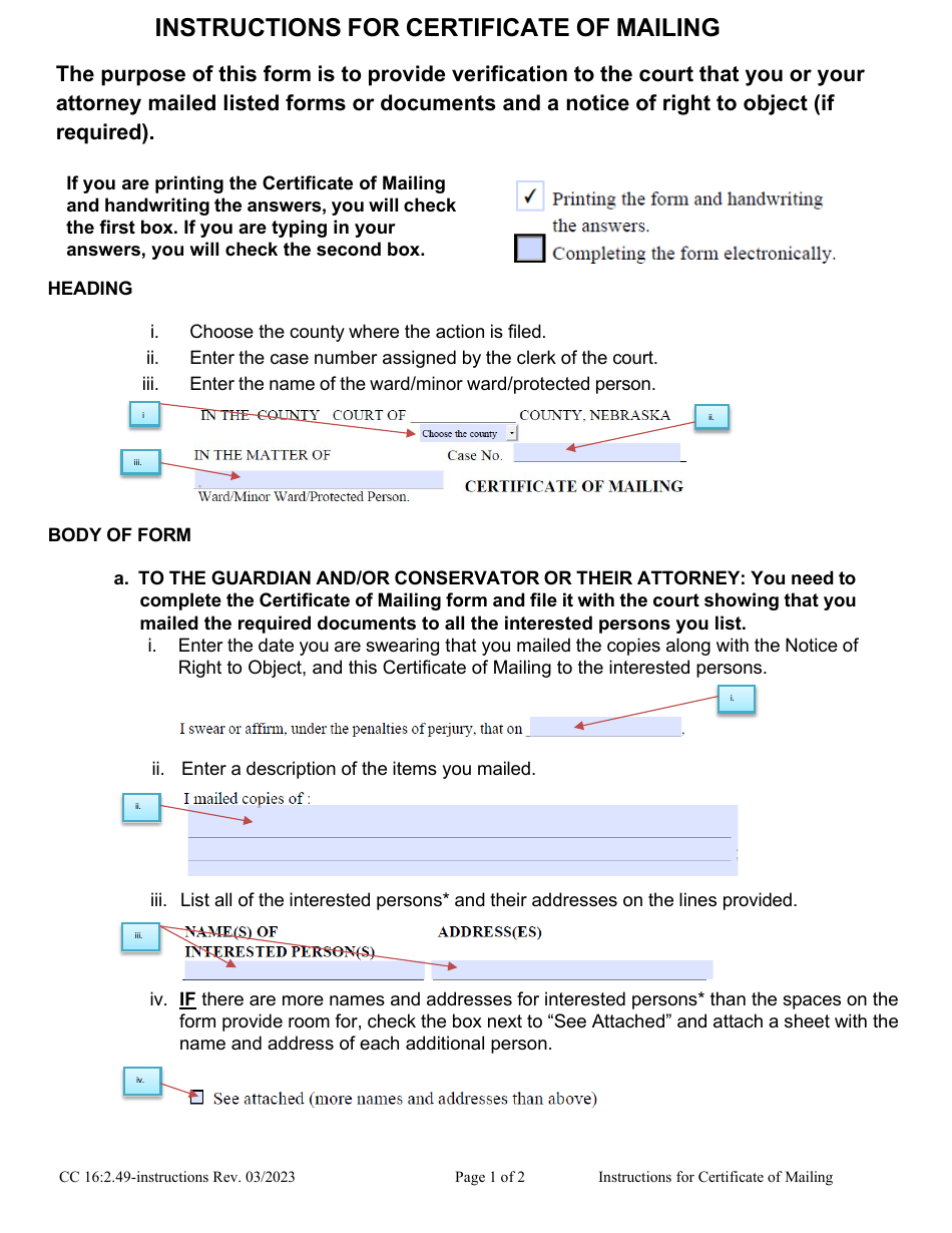 Download Instructions for Form CC16:2.49 Certificate of Mailing PDF ...