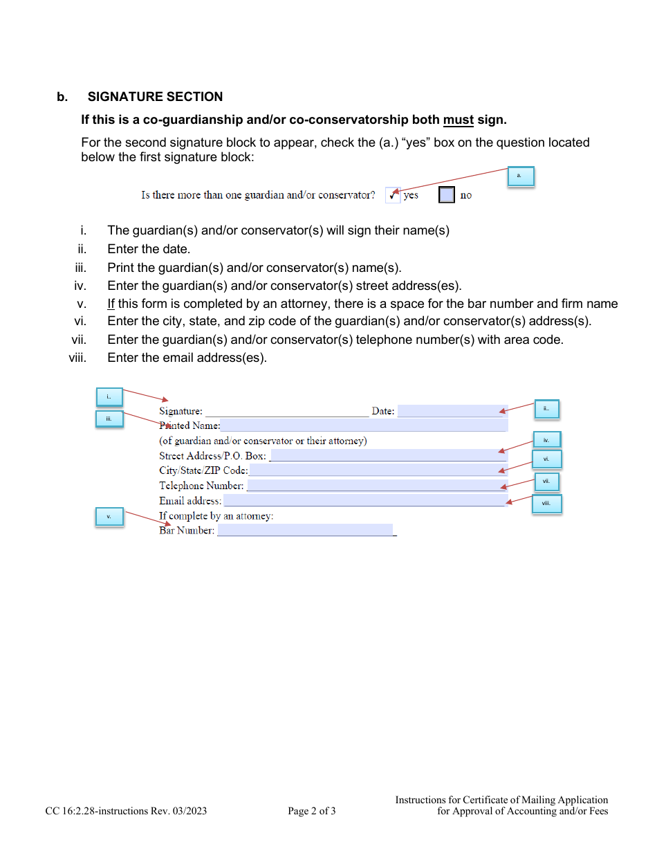 Instructions for Form CC16:2.28 Certificate of Mailing Application for Approval of Accounting and / or Fees - Nebraska, Page 2