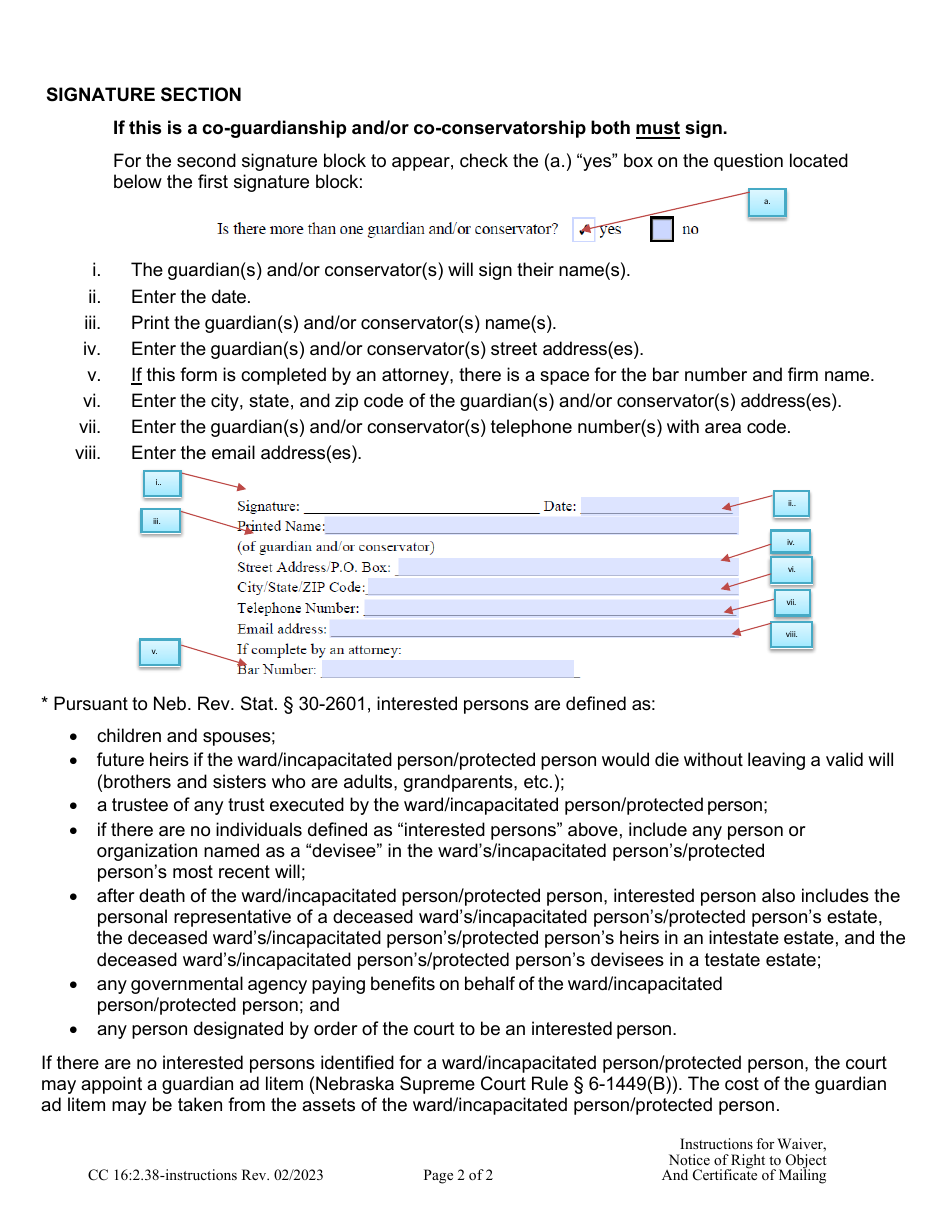Instructions for Form CC16:2.38 Application for Waiver - Nebraska, Page 2