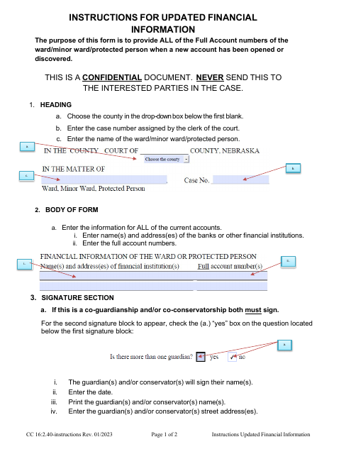 Instructions for Form CC16:2.40 Updated Financial Information for Guardianships and Conservatorships - Nebraska