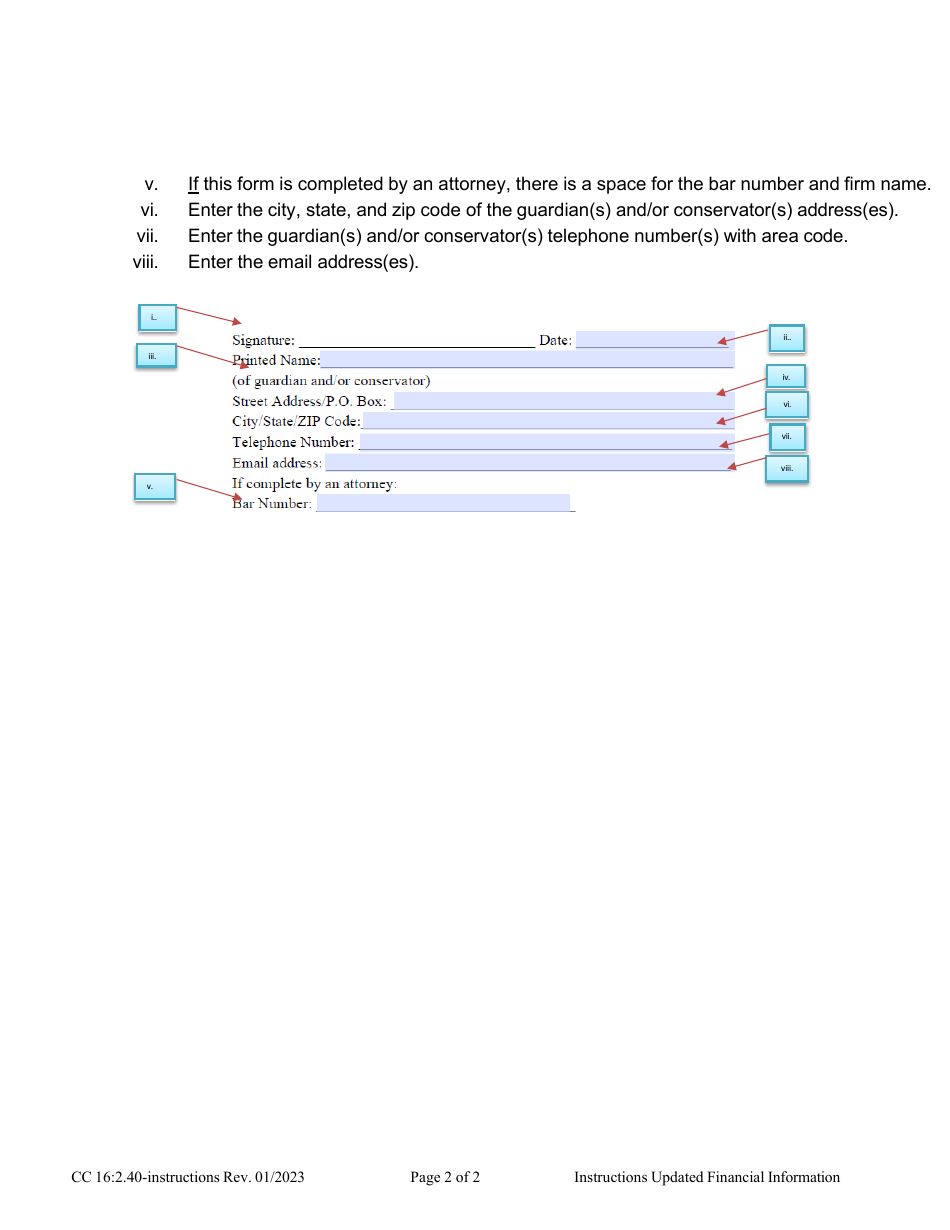 Instructions for Form CC16:2.40 Updated Financial Information for Guardianships and Conservatorships - Nebraska, Page 2