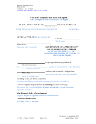 Document preview: Form CC16:2.2.2 Acceptance of Appointment of Guardian for a Minor - Nebraska (English/Spanish)