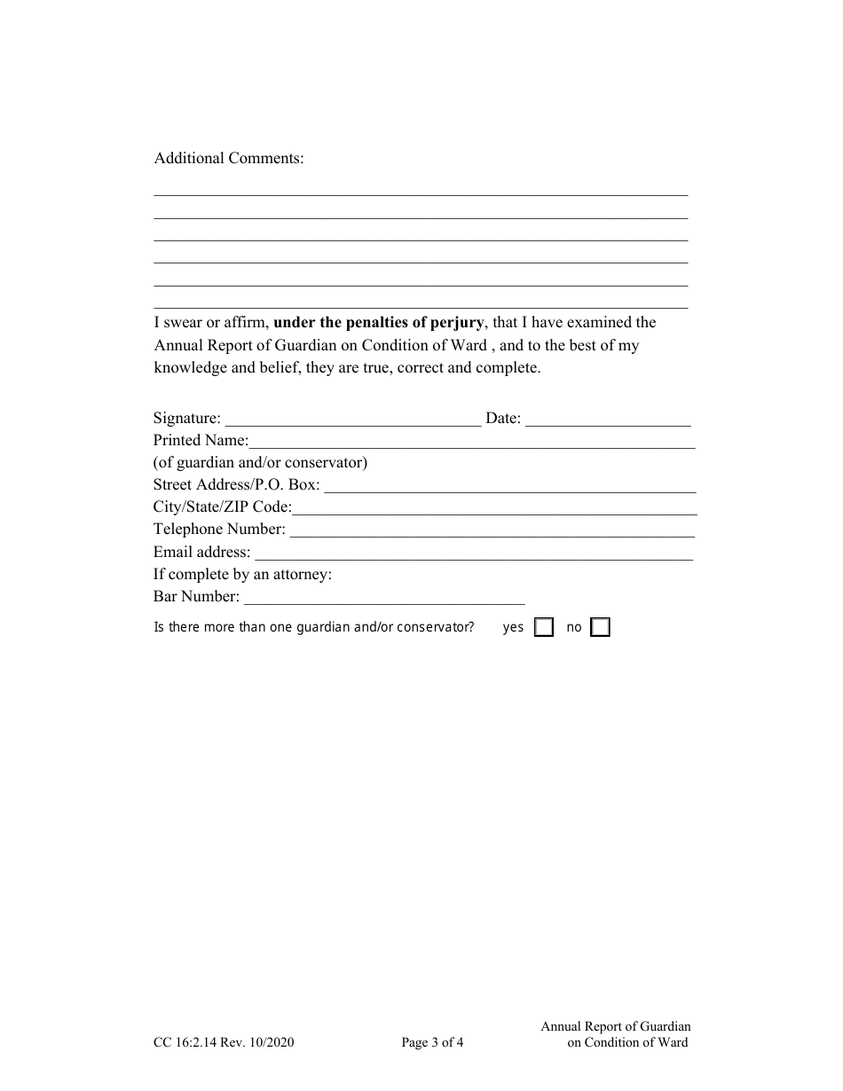 Form CC16:2.14 Annual Report of Guardian on Condition of Ward - Nebraska, Page 3
