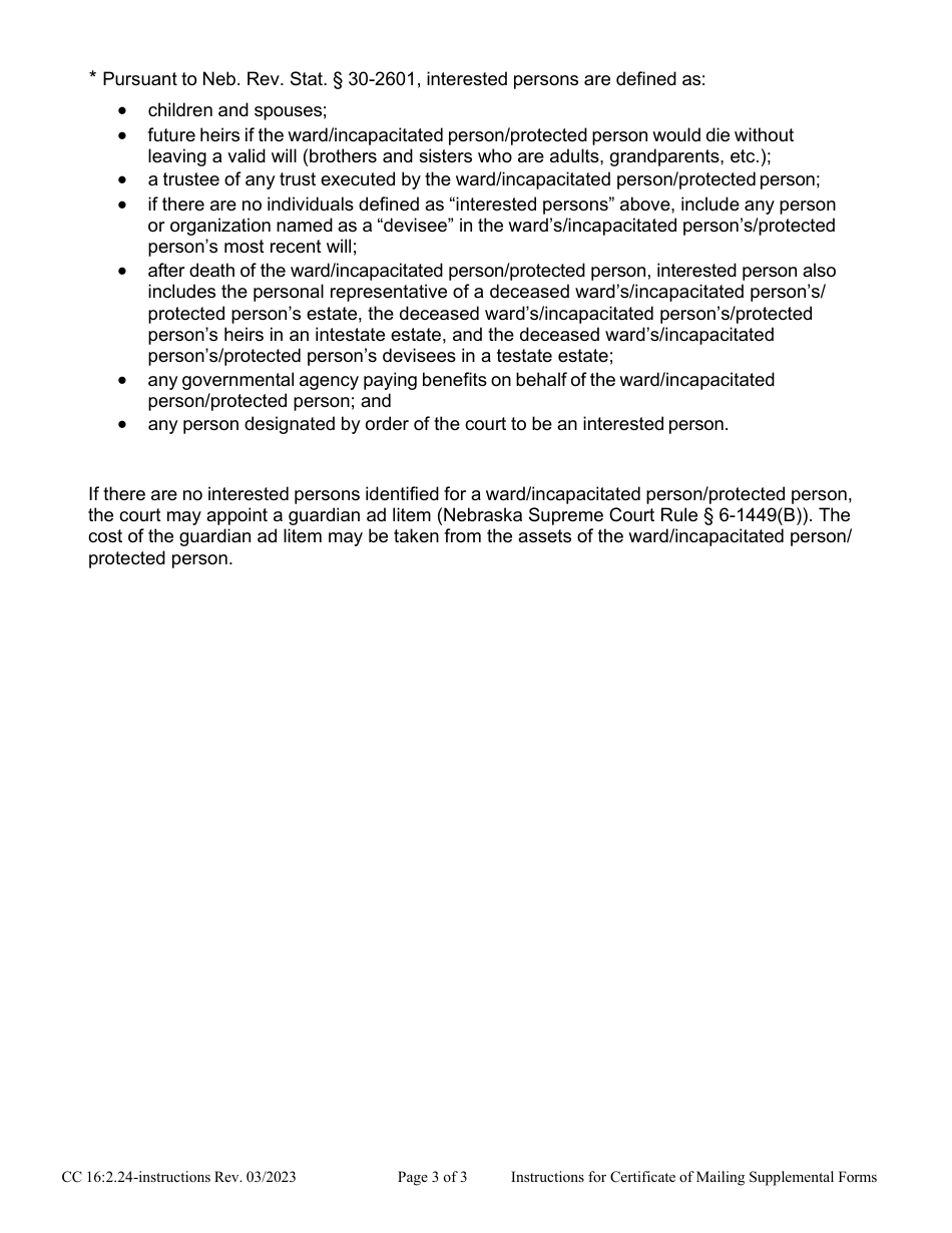 Instructions for Form CC16:2.24 Certificate of Mailing Supplemental Annual Reporting Form(S) - Nebraska, Page 3