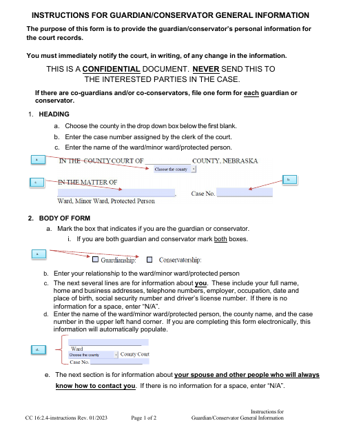 Instructions for Form CC16:2.4 Guardian/Conservator General Information - Nebraska