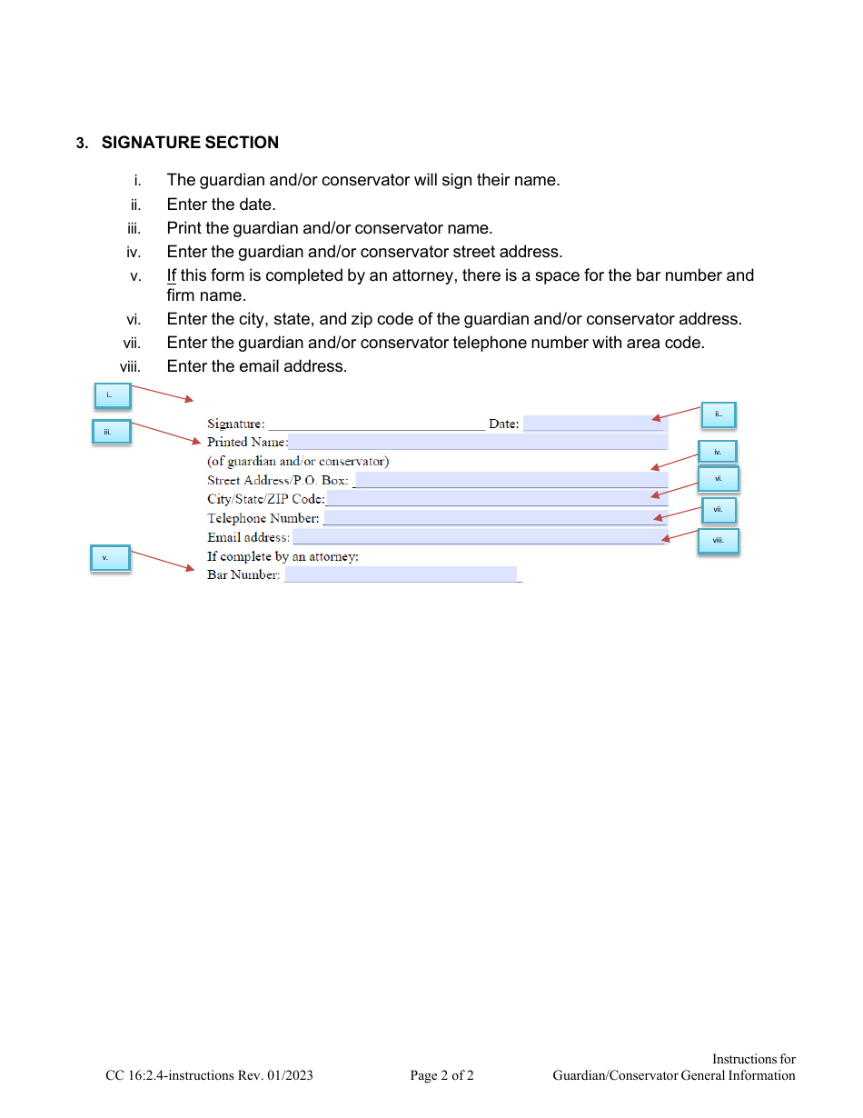 Instructions for Form CC16:2.4 Guardian / Conservator General Information - Nebraska, Page 2