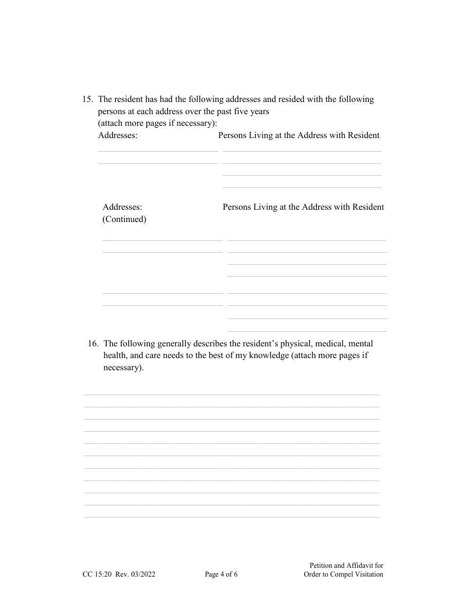 Form CC15:20 Petition and Affidavit for Order Compelling Visitation With Adult Resident - Nebraska, Page 4