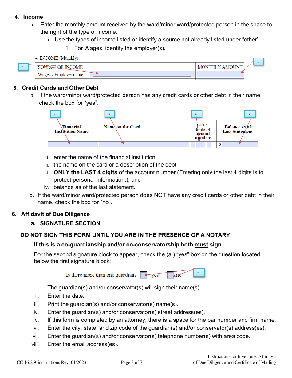 Instructions for Form CC16:2.9 Inventory, Affidavit of Due Diligence and Certificate of Mailing - Nebraska, Page 3