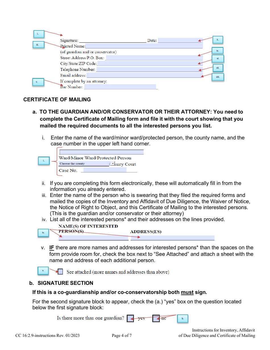 Instructions for Form CC16:2.9 Inventory, Affidavit of Due Diligence and Certificate of Mailing - Nebraska, Page 4