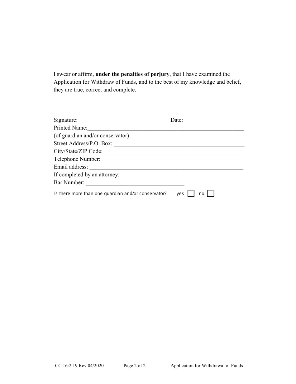 Form CC16:2.19 Application for Withdrawal of Funds - Nebraska, Page 2