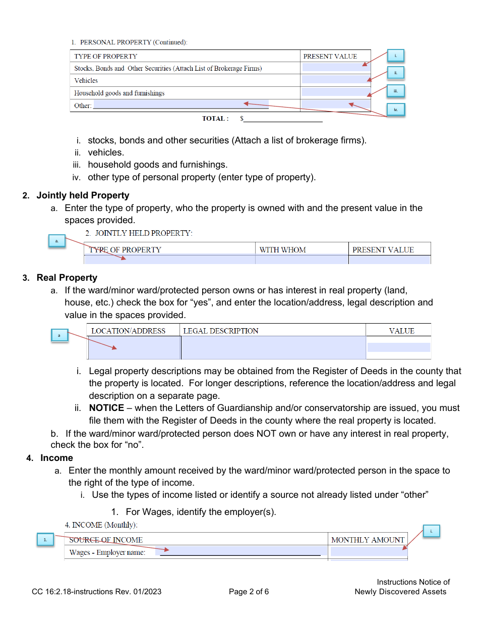 Instructions for Form CC16:2.18 Notice of Newly Discovered Assets - Nebraska, Page 2