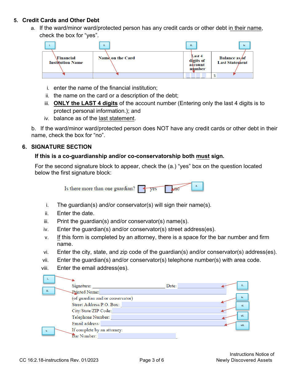 Instructions for Form CC16:2.18 Notice of Newly Discovered Assets - Nebraska, Page 3