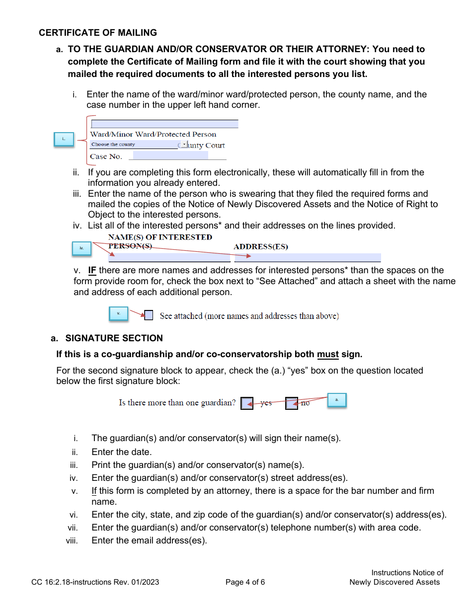 Instructions for Form CC16:2.18 Notice of Newly Discovered Assets - Nebraska, Page 4