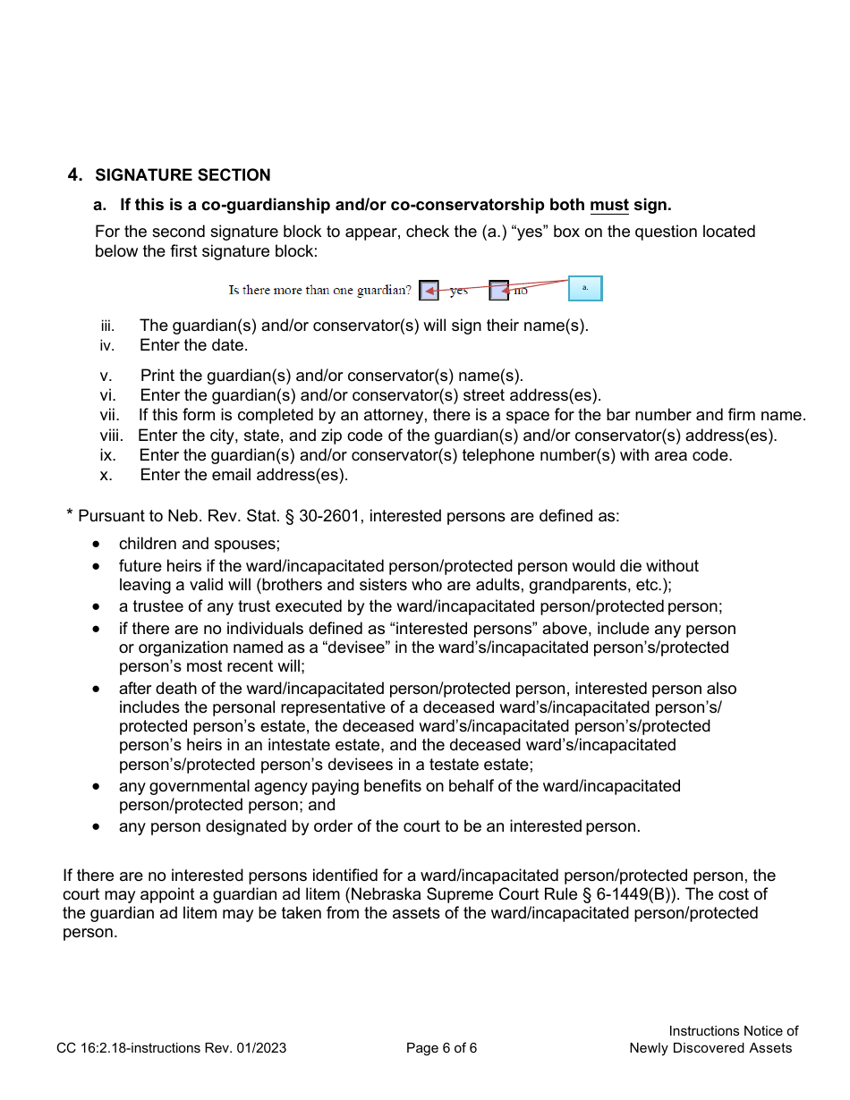 Instructions for Form CC16:2.18 Notice of Newly Discovered Assets - Nebraska, Page 6