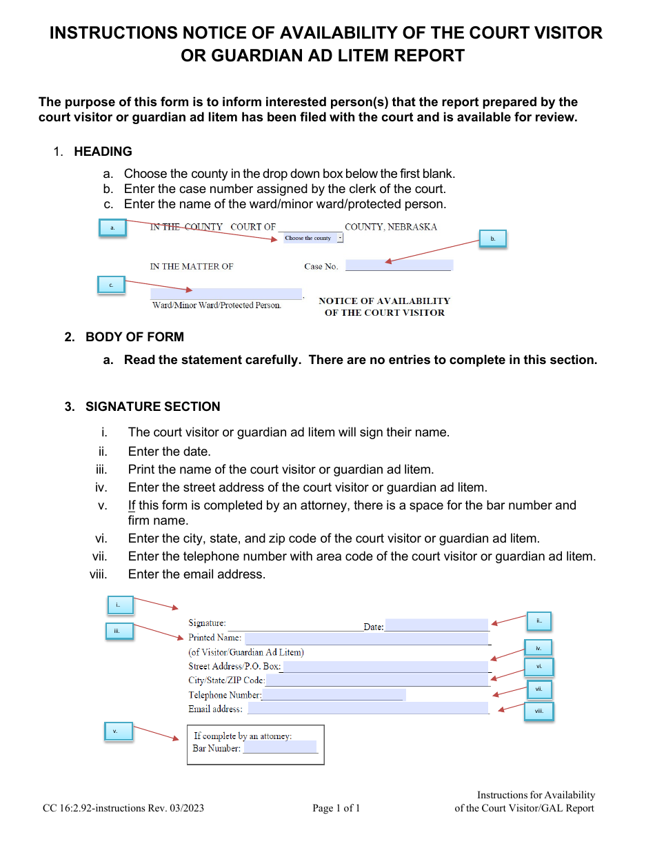 Download Instructions for Form CC162.92 Notice of Availability of the