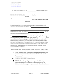 Form CC9:1 Appeal Recognizance - Nebraska