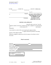 Document preview: Form CC3:26 Motion and Affidavit for the Issuance of an Order in Aid of Execution (Debtor's Exam) - Nebraska