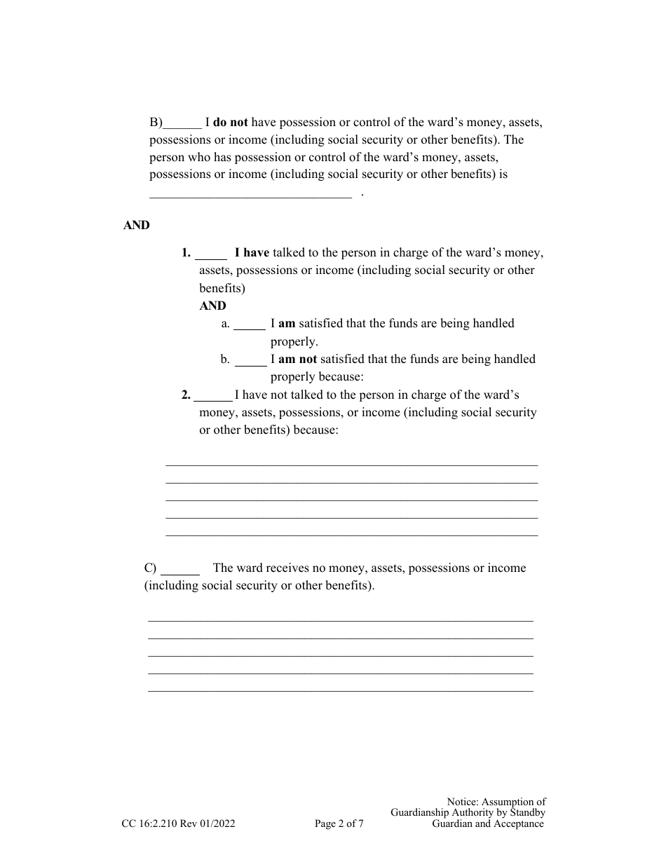 Form CC16:2.210 Notice: Assumption of Guardianship Authority by Standby Guardian and Acceptance - Nebraska, Page 2